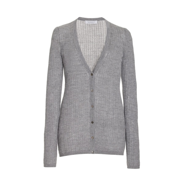 Gabriela Hearst Emma Pointelle Knit Cardigan in Heather Grey Cashmere Silk