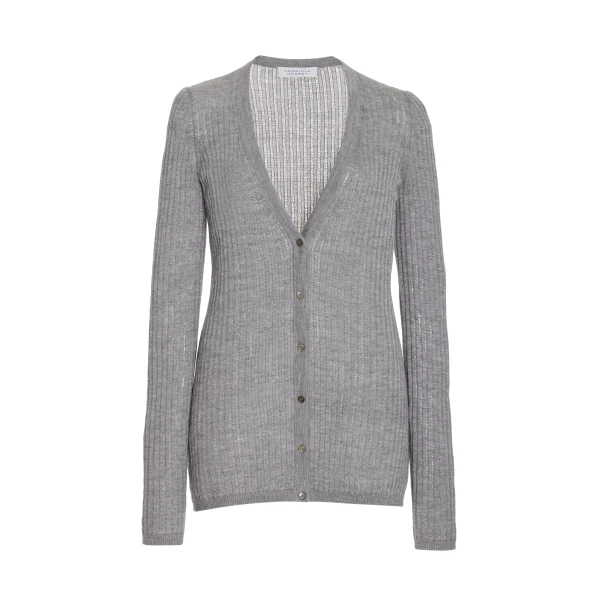 Gabriela Hearst Emma Pointelle Knit Cardigan in Heather Grey Cashmere Silk