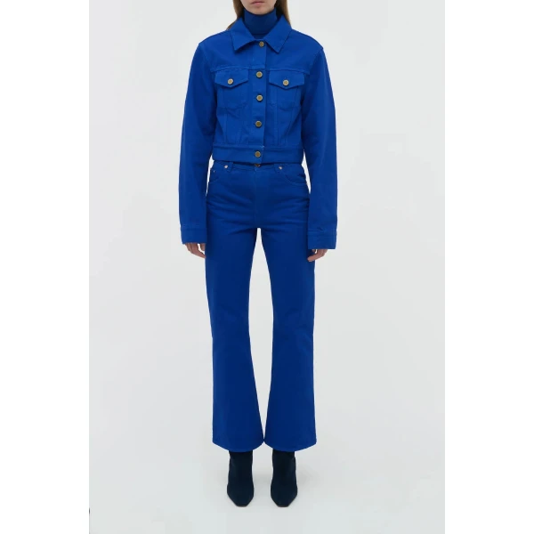 Gabriela Hearst Ezra Bootcut Cropped Jean in Cobalt Recycled Cotton Denim, view 2