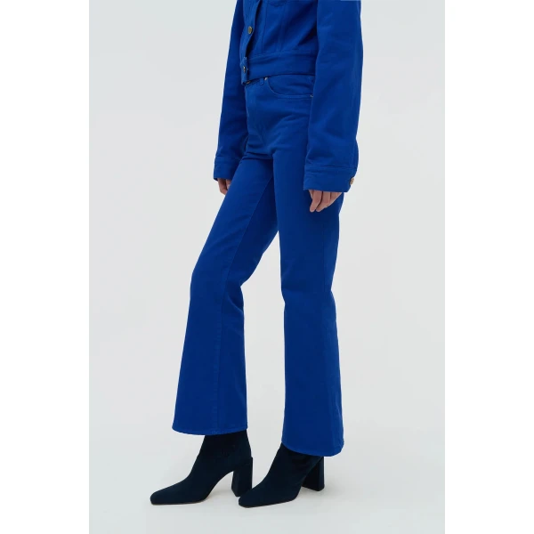 Gabriela Hearst Ezra Bootcut Cropped Jean in Cobalt Recycled Cotton Denim, view 5