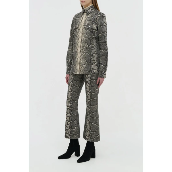 Gabriela Hearst Ezra Bootcut Cropped Jean in Greyscale Recycled Printed Cotton Denim, view 2