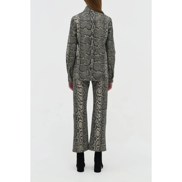 Gabriela Hearst Ezra Bootcut Cropped Jean in Greyscale Recycled Printed Cotton Denim, view 4