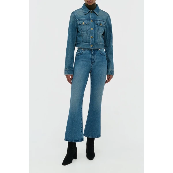 Gabriela Hearst Ezra Bootcut Cropped Jean in Uruguayan Blue Recycled Cotton Denim, view 5