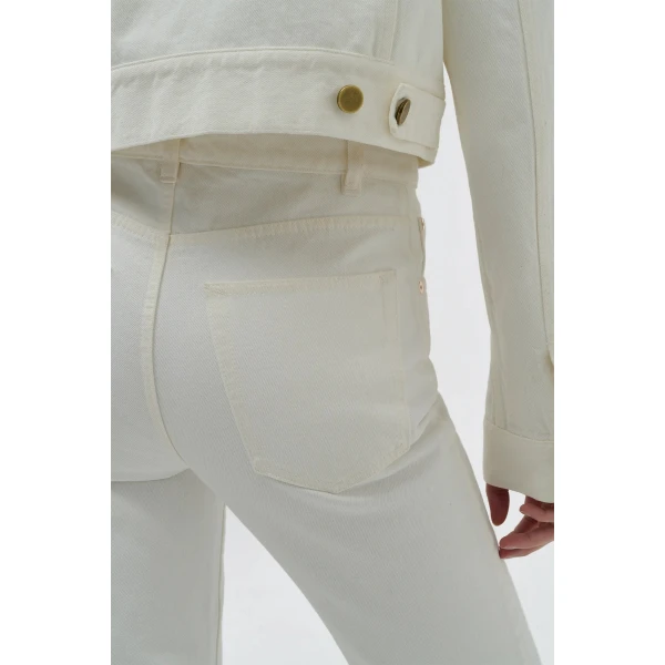 Gabriela Hearst Ezra Bootcut Cropped Jean in White Recycled Cotton Denim, view 4