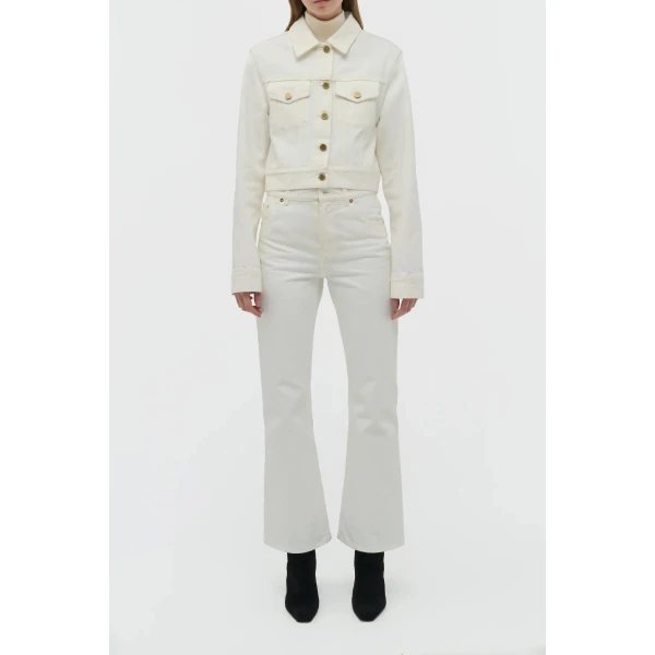 Gabriela Hearst Ezra Bootcut Cropped Jean in White Recycled Cotton Denim, view 5