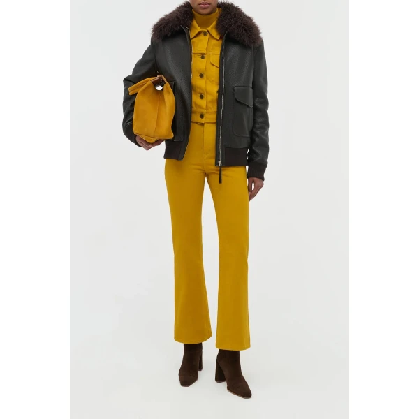 Gabriela Hearst Grant Jacket in Ebony Textured Leather and Shearling, view 2