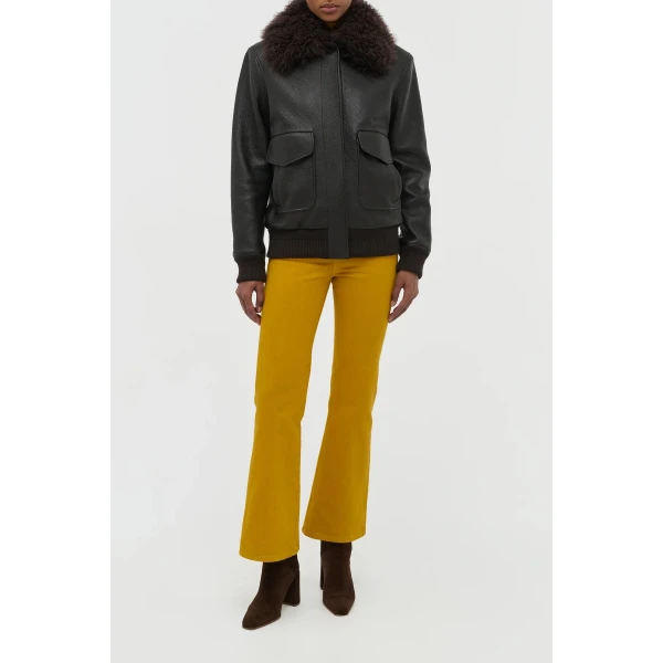 Gabriela Hearst Grant Jacket in Ebony Textured Leather and Shearling, view 3