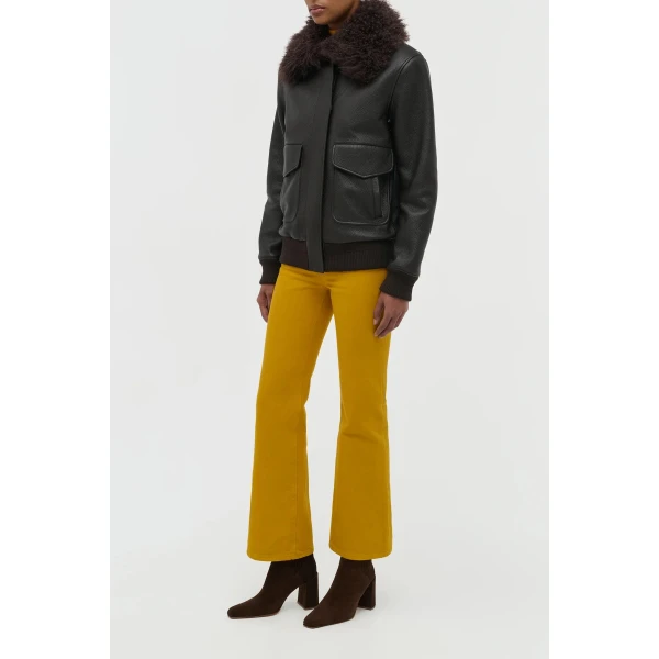 Gabriela Hearst Grant Jacket in Ebony Textured Leather and Shearling, view 4