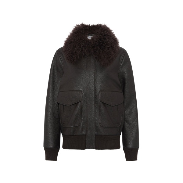 Gabriela Hearst Grant Jacket in Ebony Textured Leather and Shearling