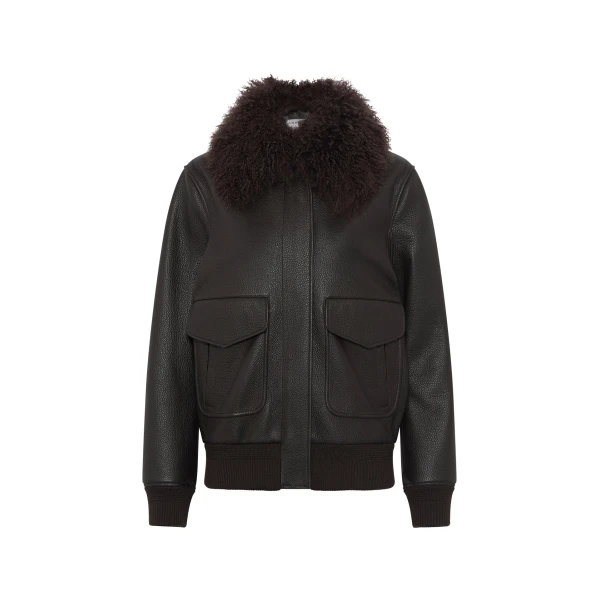 Grant Jacket in Ebony Textured Leather and Shearling