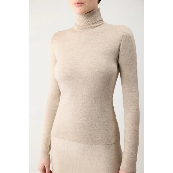 Gabriela Hearst May Knit Turtleneck in Oatmeal Merino Wool Cashmere, view 4