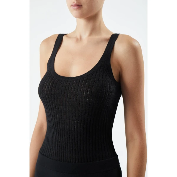 Gabriela Hearst Nevin Pointelle Knit Tank Top in Black Cashmere Silk, view 4