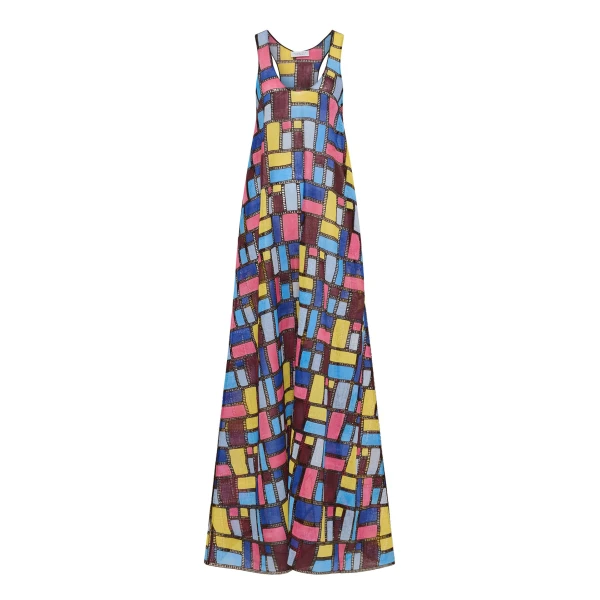 Niki Patchwork Embroidered Maxi Dress in Aurora Multi Linen