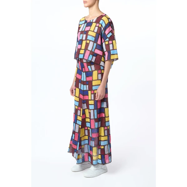 Gabriela Hearst Selma Patchwork Embroidered Maxi Skirt in Aurora Multi Linen, view 2