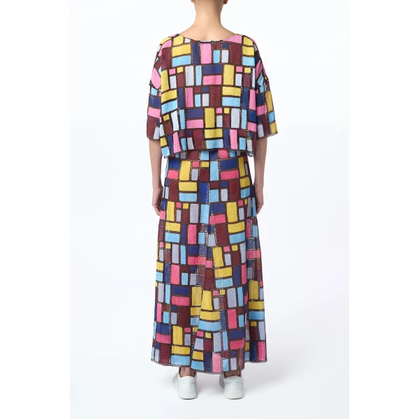Gabriela Hearst Selma Patchwork Embroidered Maxi Skirt in Aurora Multi Linen, view 3