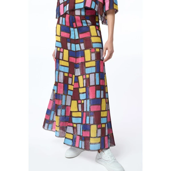 Gabriela Hearst Selma Patchwork Embroidered Maxi Skirt in Aurora Multi Linen, view 4