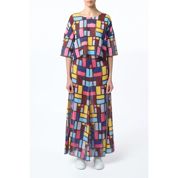 Gabriela Hearst Tatia Patchwork Embroidered Cropped Top in Aurora Multi Linen, view 5