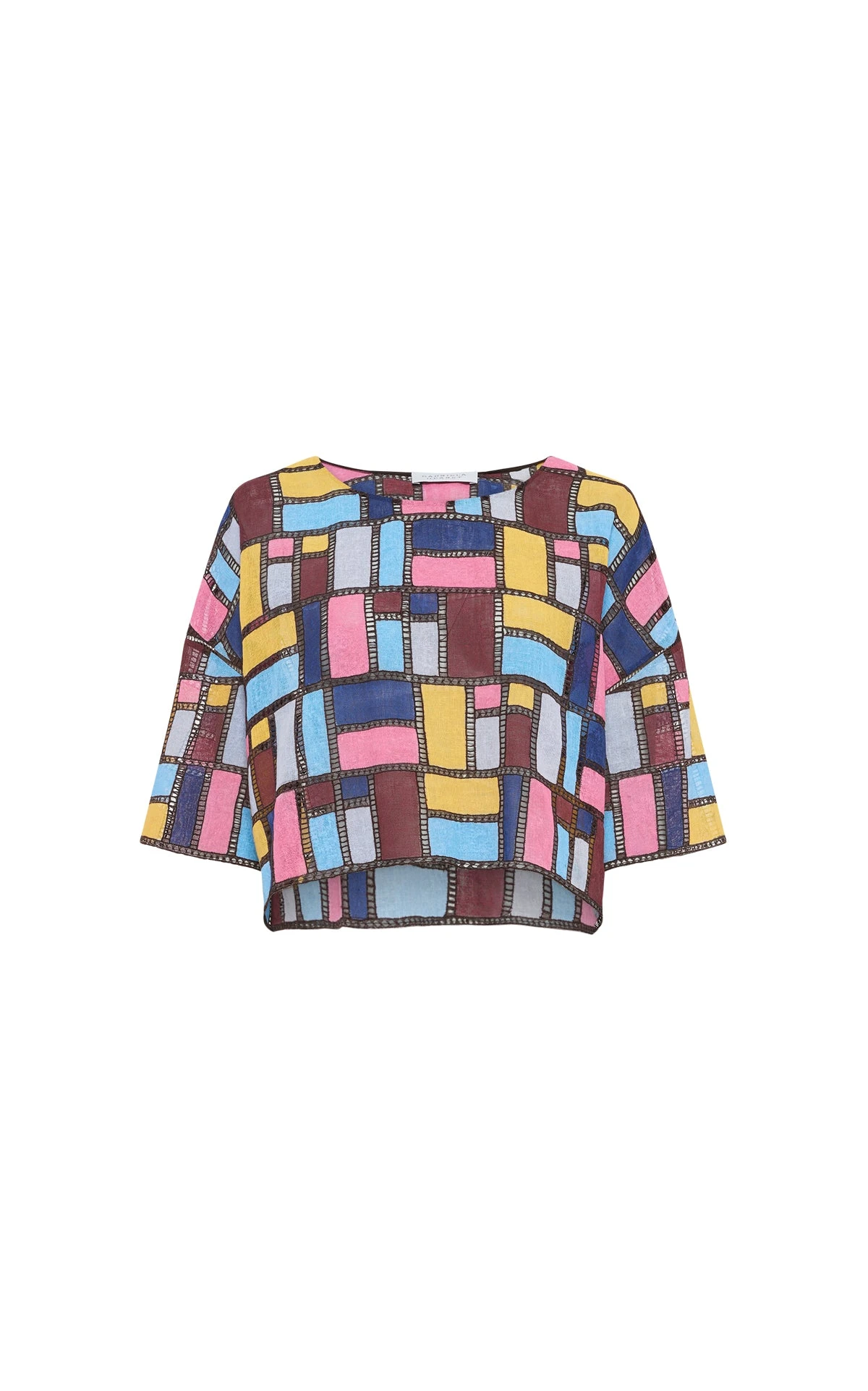 Gabriela Hearst Tatia Patchwork Embroidered Cropped Top in Aurora Multi Linen Gabriela Hearst Tatia Patchwork Embroidered Cropped Top in Aurora Multi Linen