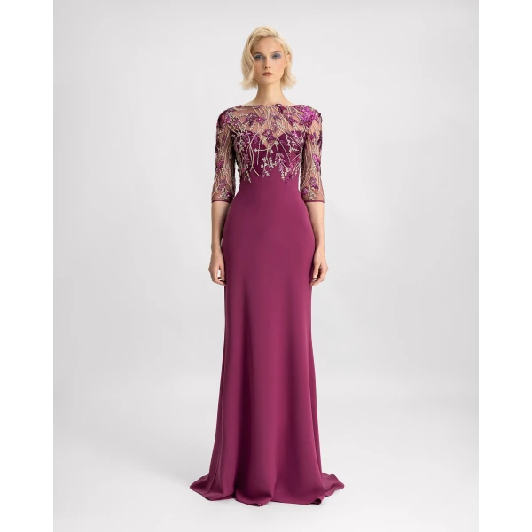 Gemy Maalouf 3/4 Sleeves Dress with Beaded Corset, view 2