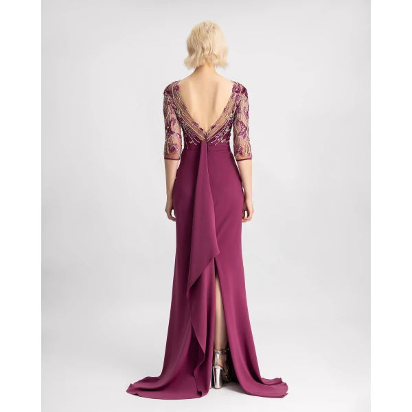 Gemy Maalouf 3/4 Sleeves Dress with Beaded Corset, view 3