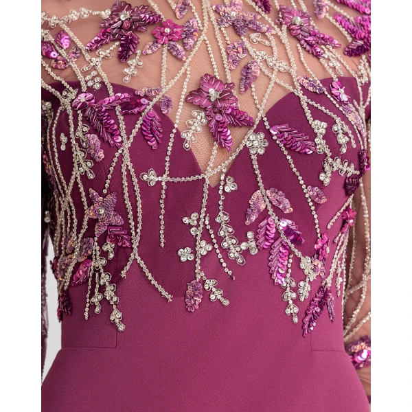 Gemy Maalouf 3/4 Sleeves Dress with Beaded Corset, view 4
