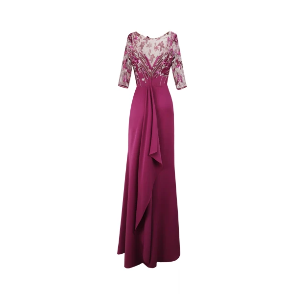 Gemy Maalouf 3/4 Sleeves Dress with Beaded Corset, view 5