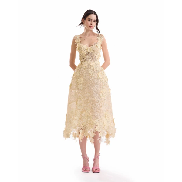 Gemy Maalouf 3D Floral Cage Midi Dress, view 2