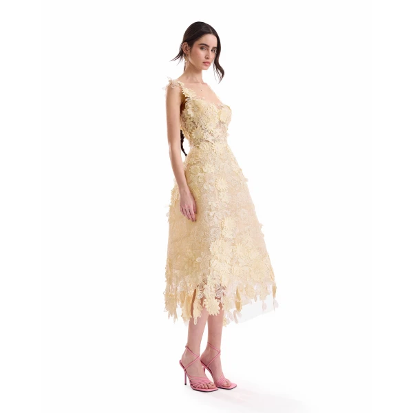 Gemy Maalouf 3D Floral Cage Midi Dress, view 3