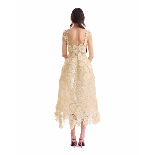 Gemy Maalouf 3D Floral Cage Midi Dress, view 4