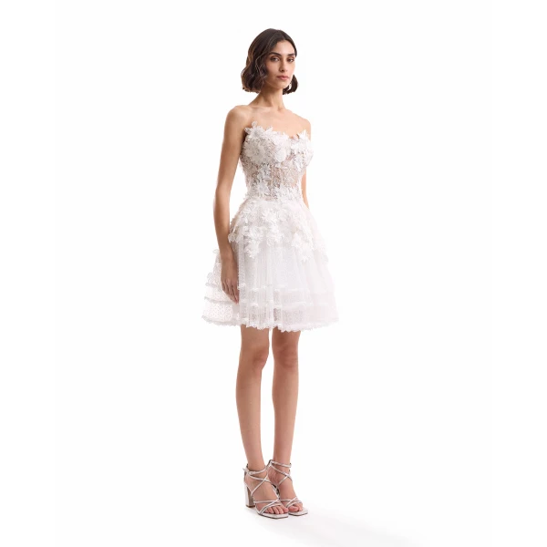 Gemy Maalouf 3D Floral Tulle Corset Set, view 3