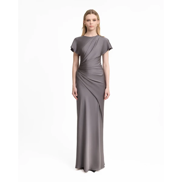 Gemy Maalouf Asymmetrical Draped Satin Dress, view 2