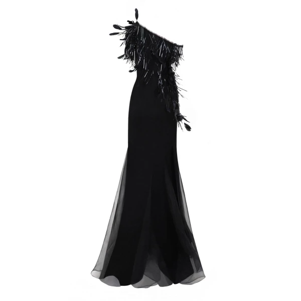Gemy Maalouf Asymmetrical Feather Neckline Dress, view 5