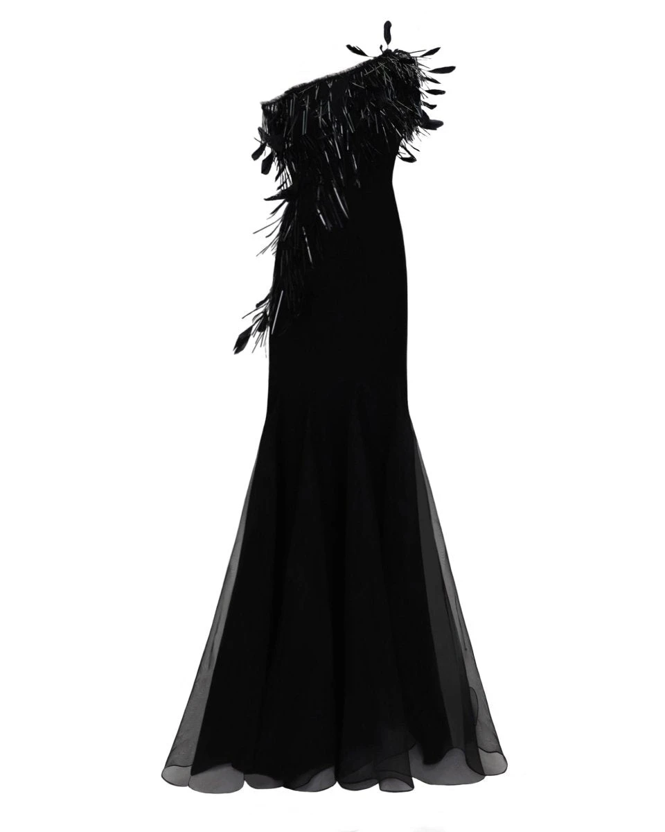 Gemy Maalouf Asymmetrical Feather Neckline Dress Gemy Maalouf Asymmetrical Feather Neckline Dress