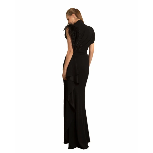 Gemy Maalouf Asymmetrical Feathered Crepe Dress, view 3