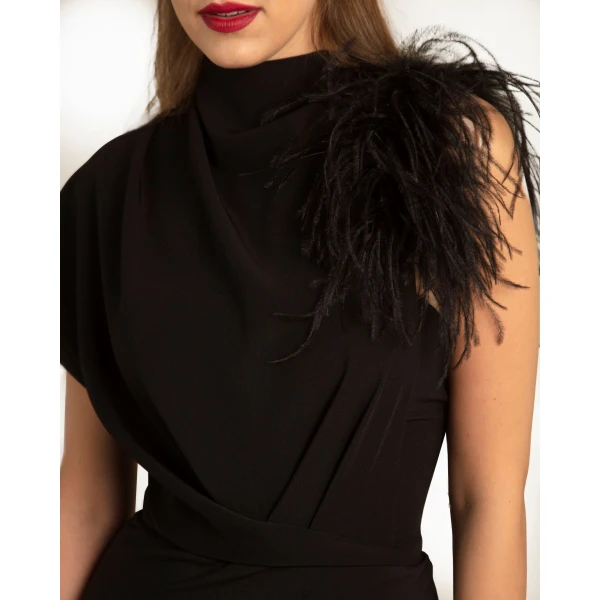 Gemy Maalouf Asymmetrical Feathered Crepe Dress, view 4