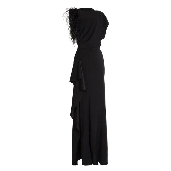 Gemy Maalouf Asymmetrical Feathered Crepe Dress, view 5