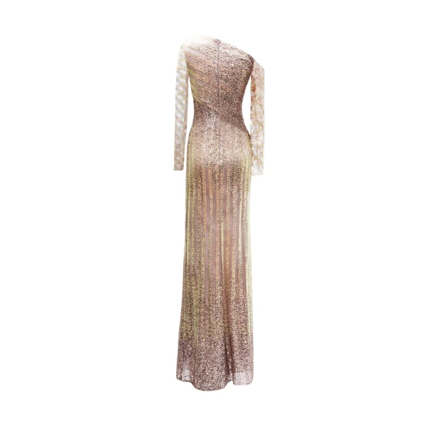 Gemy Maalouf Asymmetrical Neckline Beaded Dress, view 5