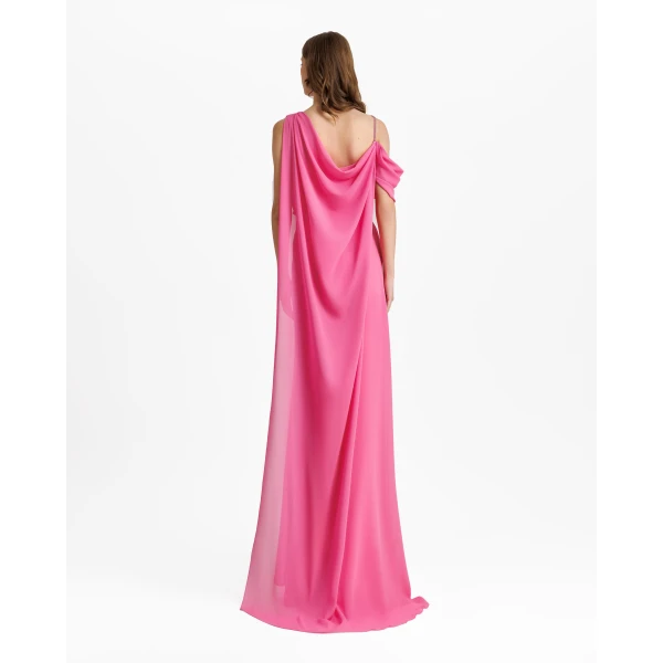 Gemy Maalouf Asymmetrical Neckline Candy Pink Dress, view 3