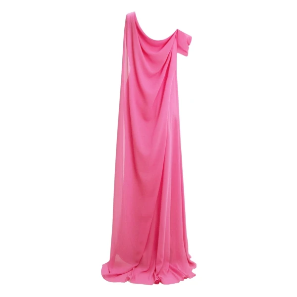 Gemy Maalouf Asymmetrical Neckline Candy Pink Dress, view 5