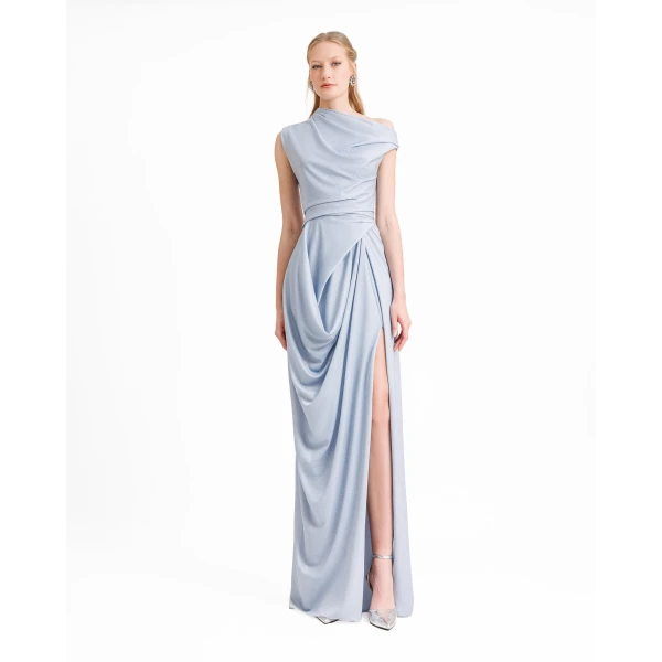 Gemy Maalouf Asymmetrical Neckline Draped Dress, view 2