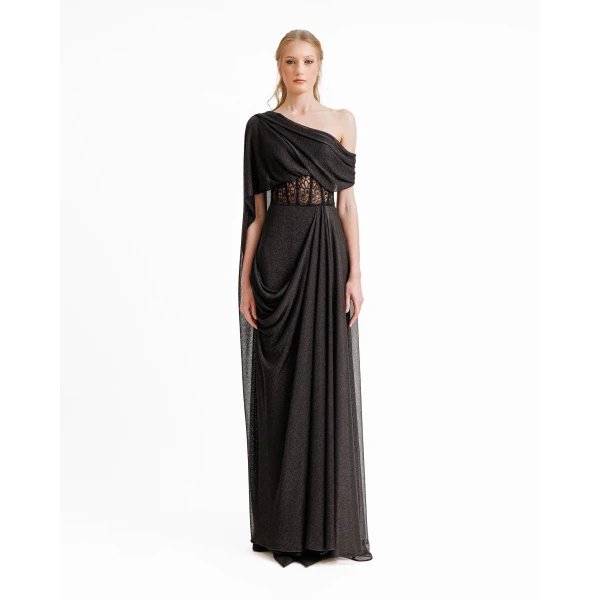 Gemy Maalouf Asymmetrical Neckline Draped Dress, view 2