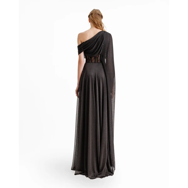 Gemy Maalouf Asymmetrical Neckline Draped Dress, view 3