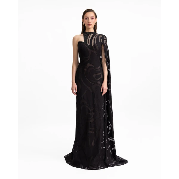 Gemy Maalouf Asymmetrical Neckline Dress with Beaded Corset, view 2