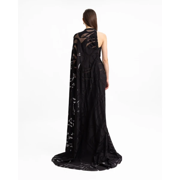 Gemy Maalouf Asymmetrical Neckline Dress with Beaded Corset, view 3