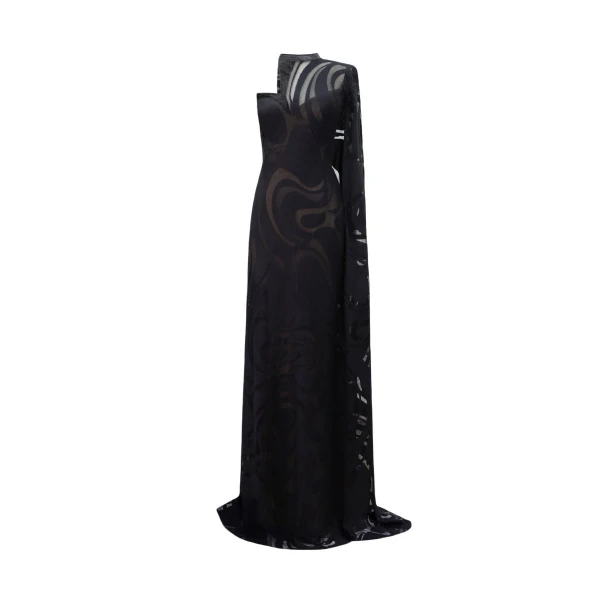 Gemy Maalouf Asymmetrical Neckline Dress with Beaded Corset, view 5