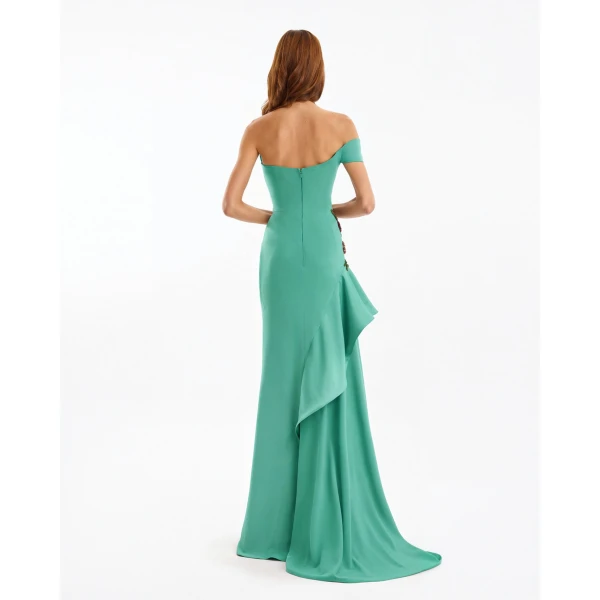 Gemy Maalouf Asymmetrical Off-Shoulder Embroidered Dress, view 3