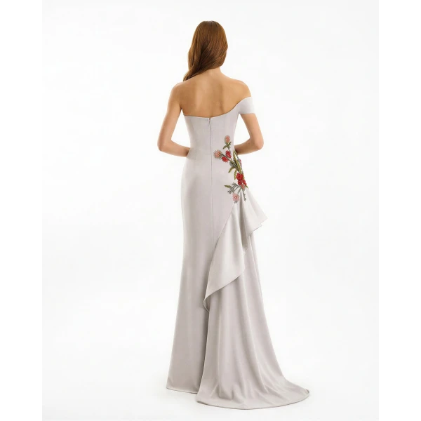 Gemy Maalouf Asymmetrical Off-Shoulder Embroidered Dress, view 3