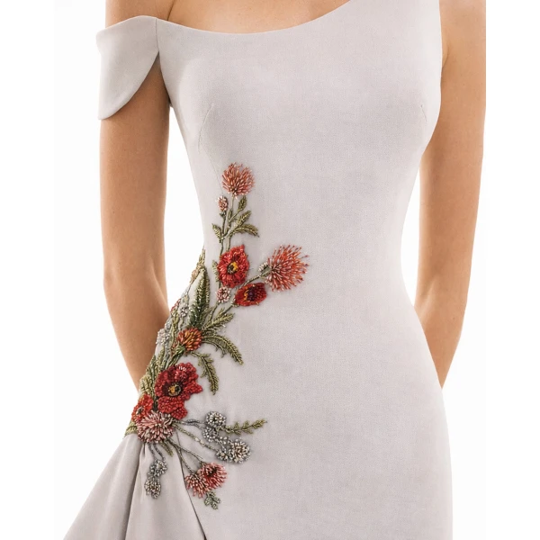 Gemy Maalouf Asymmetrical Off-Shoulder Embroidered Dress, view 4