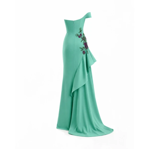 Gemy Maalouf Asymmetrical Off-Shoulder Embroidered Dress, view 5