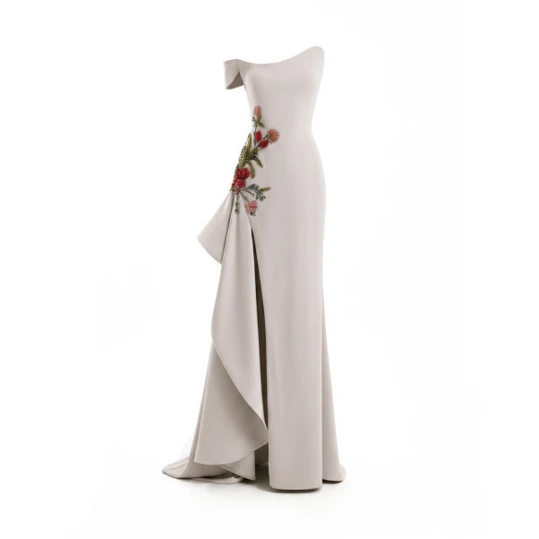 Gemy Maalouf Asymmetrical Off-Shoulder Embroidered Dress, view 5